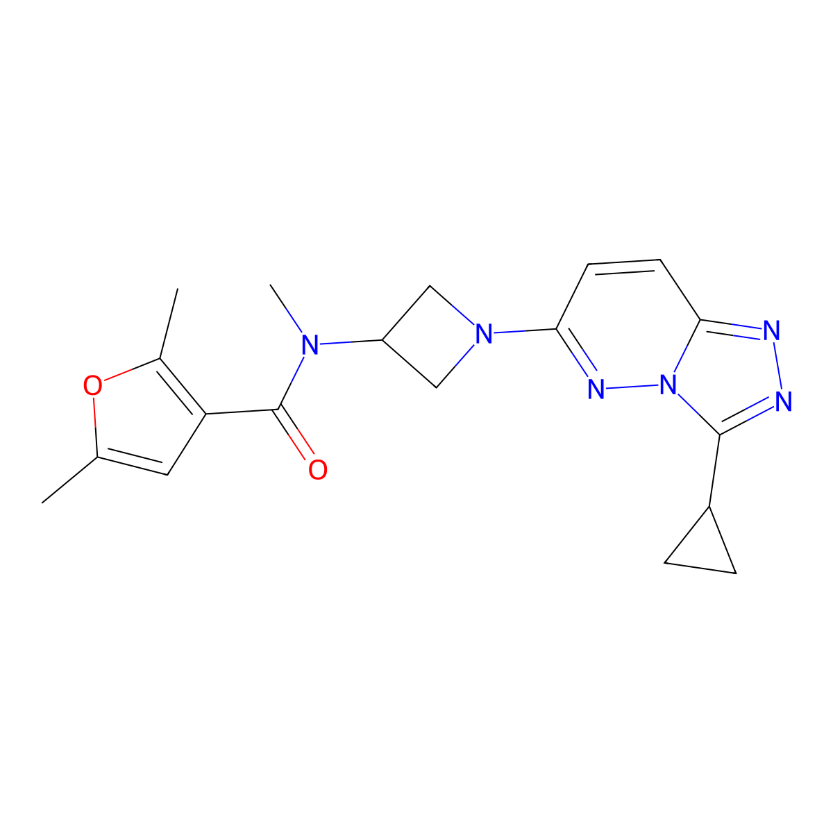 N-(1-{3-cyclopropyl-[1,2,4]triazolo[4,3-b]pyridazin-6-yl}azetidin-3-yl)-N,2,5-trimethylfuran-3-carboxamide molecular structure, CAS 2200400-92-4