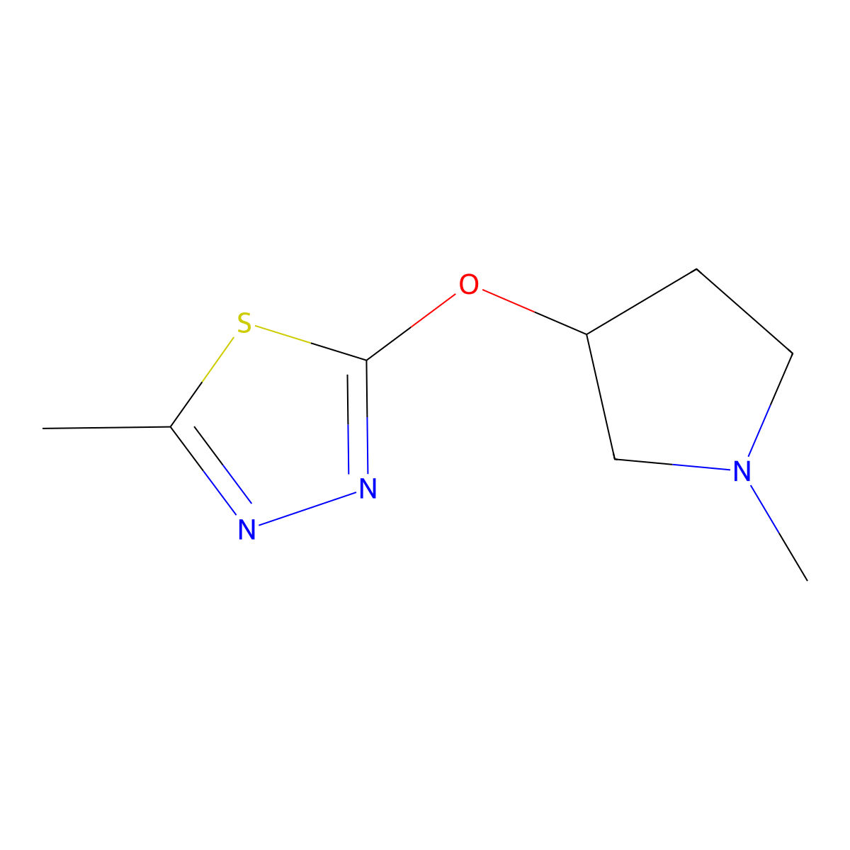 2-Methyl-5-[(1-methylpyrrolidin-3-yl)oxy]-1,3,4-thiadiazole molecular structure, CAS 2200424-91-3