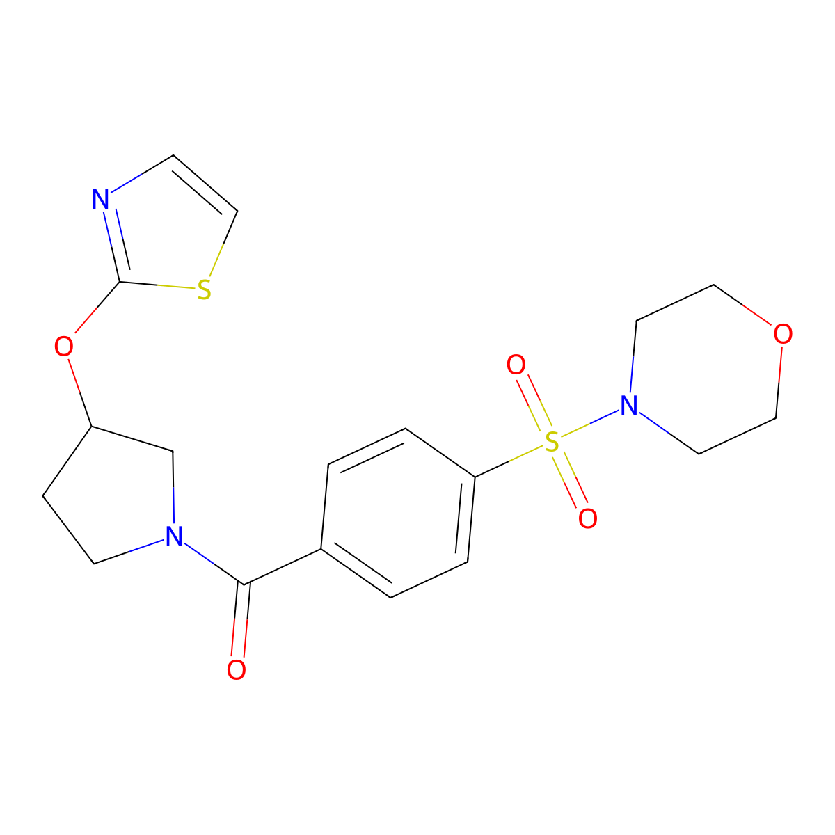 4-{4-[3-(1,3-Thiazol-2-yloxy)pyrrolidine-1-carbonyl]benzenesulfonyl}morpholine molecular structure, CAS 2200430-27-7