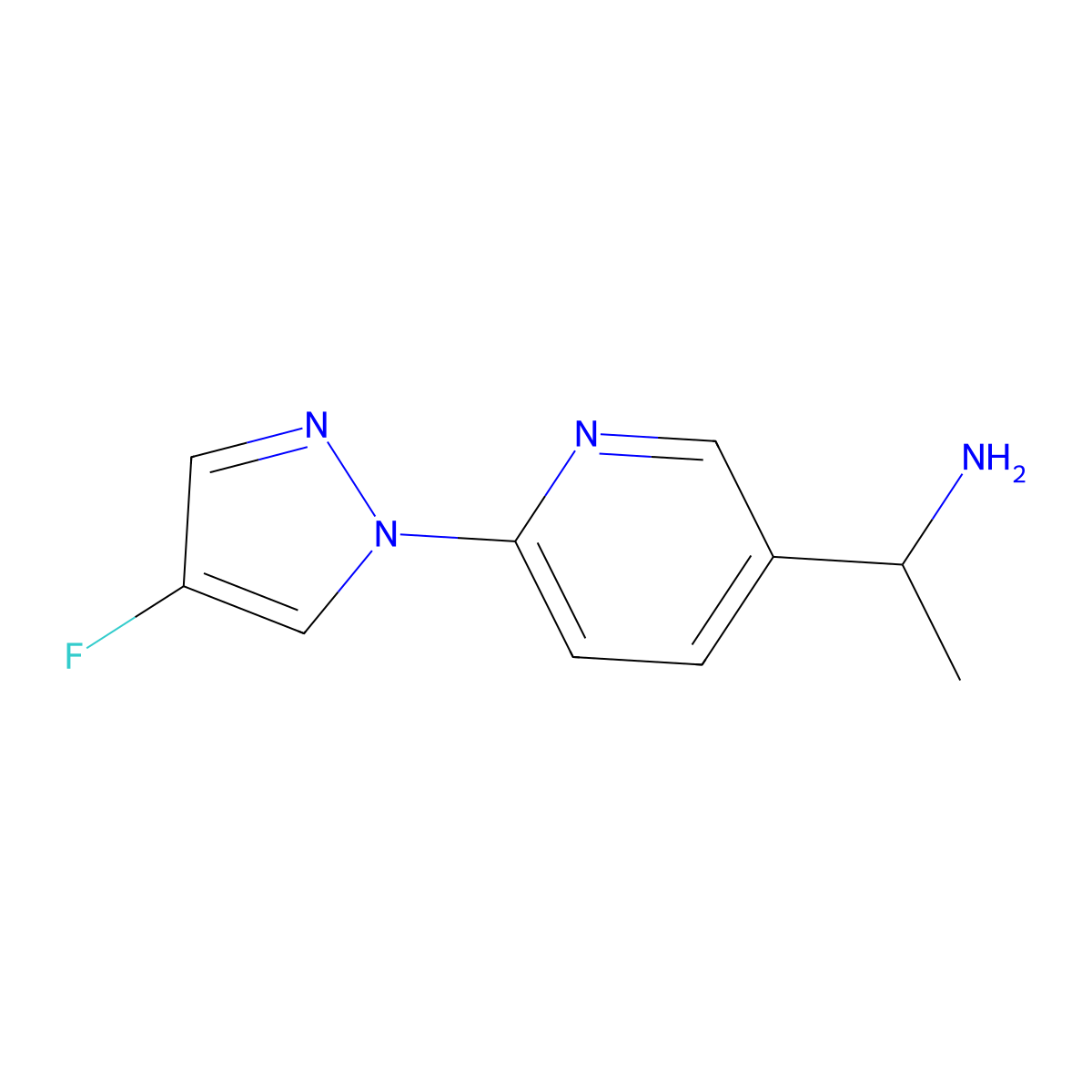 1-(6-(4-Fluoro-1H-pyrazol-1-yl)pyridin-3-yl)ethan-1-amine molecular structure, CAS 2200460-03-1