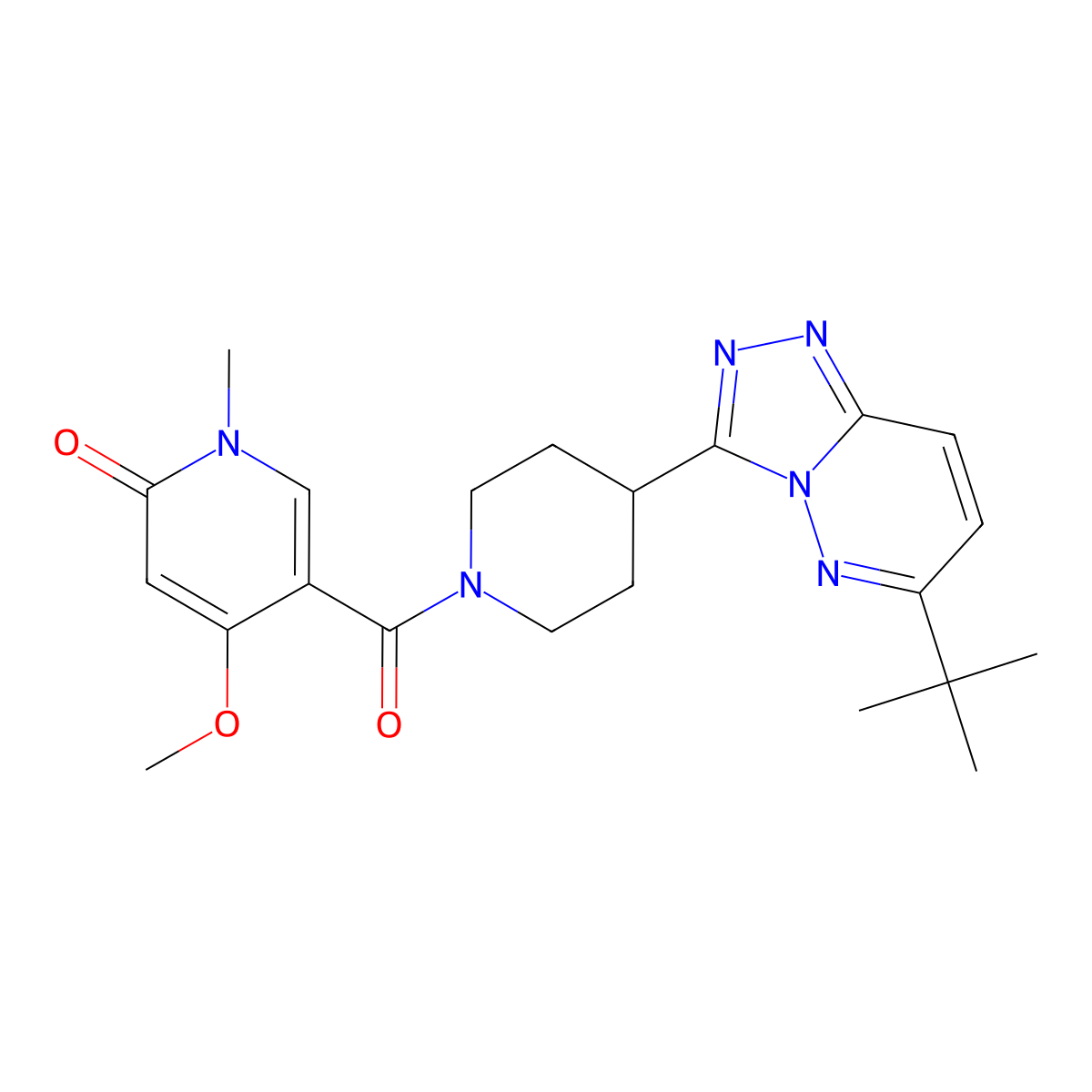 5-(4-{6-Tert-butyl-[1,2,4]triazolo[4,3-b]pyridazin-3-yl}piperidine-1-carbonyl)-4-methoxy-1-methyl-1,2-dihydropyridin-2-one molecular structure, CAS 2200469-61-8