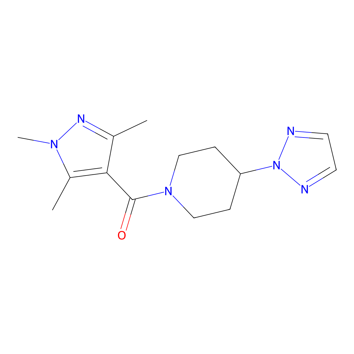 (4-(2H-1,2,3-triazol-2-yl)piperidin-1-yl)(1,3,5-trimethyl-1H-pyrazol-4-yl)methanone molecular structure, CAS 2200470-02-4