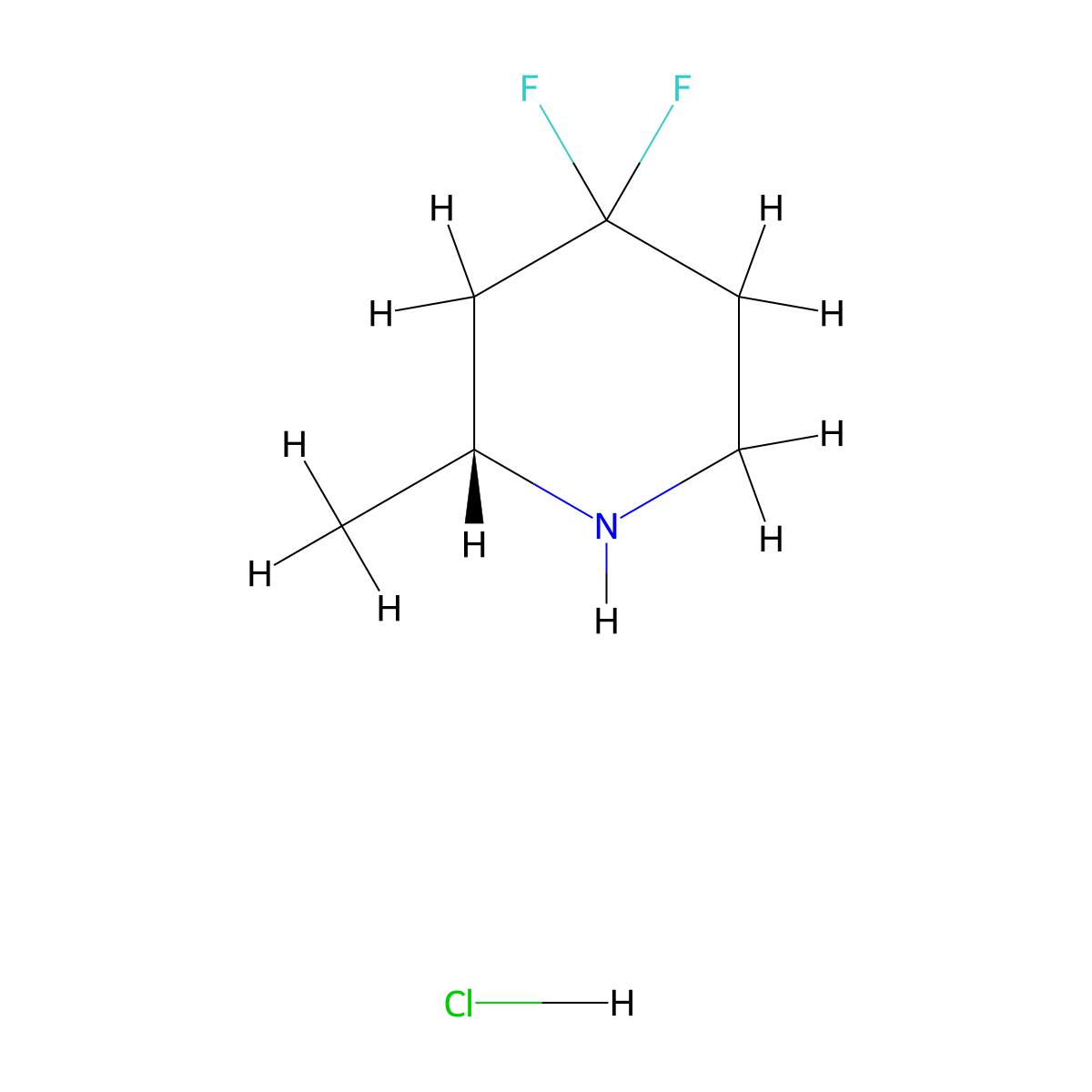 (2R)-4,4-difluoro-2-methylpiperidine hydrochloride molecular structure, CAS 2200475-58-5