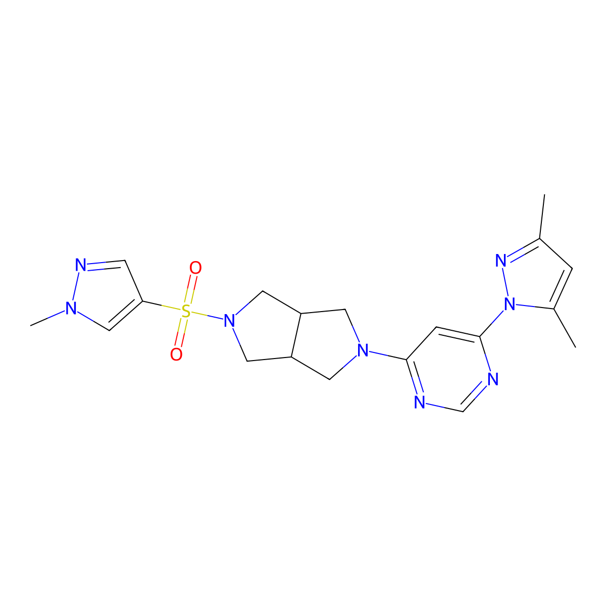 4-(3,5-dimethyl-1H-pyrazol-1-yl)-6-{5-[(1-methyl-1H-pyrazol-4-yl)sulfonyl]-octahydropyrrolo[3,4-c]pyrrol-2-yl}pyrimidine molecular structure, CAS 2200501-62-6