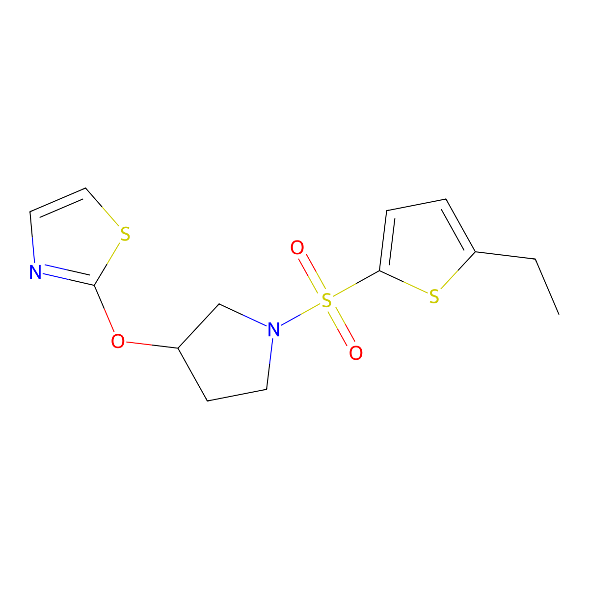 2-({1-[(5-Ethylthiophen-2-yl)sulfonyl]pyrrolidin-3-yl}oxy)-1,3-thiazole molecular structure, CAS 2200547-42-6