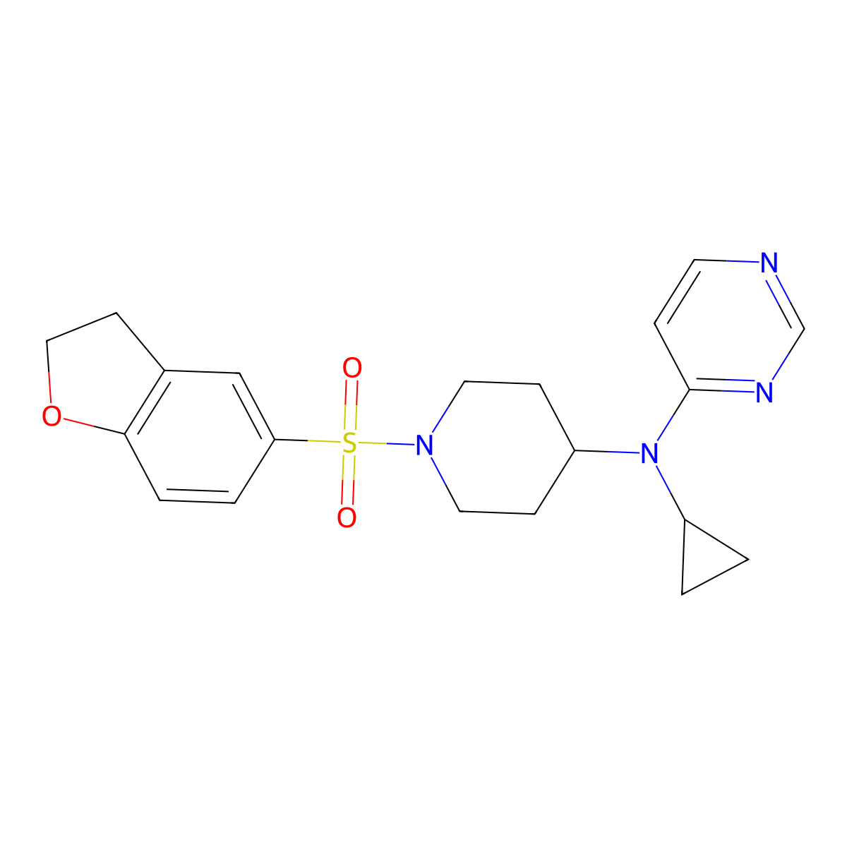 N-cyclopropyl-N-[1-(2,3-dihydro-1-benzofuran-5-sulfonyl)piperidin-4-yl]pyrimidin-4-amine molecular structure, CAS 2200547-95-9