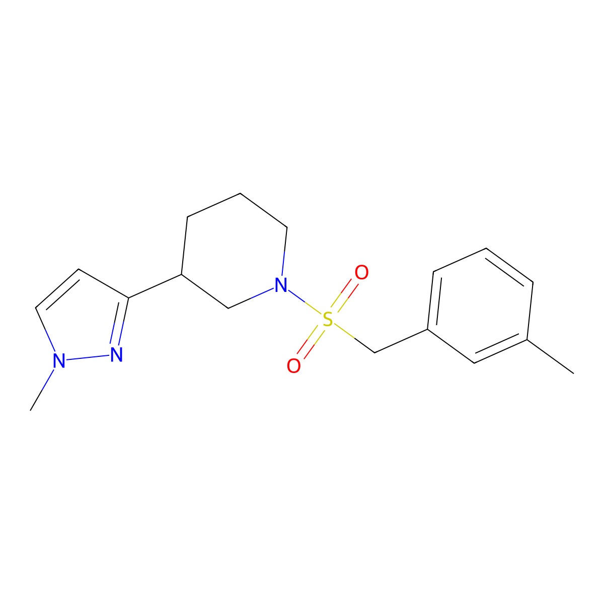 3-(1-methyl-1H-pyrazol-3-yl)-1-((3-methylbenzyl)sulfonyl)piperidine molecular structure, CAS 2200548-24-7