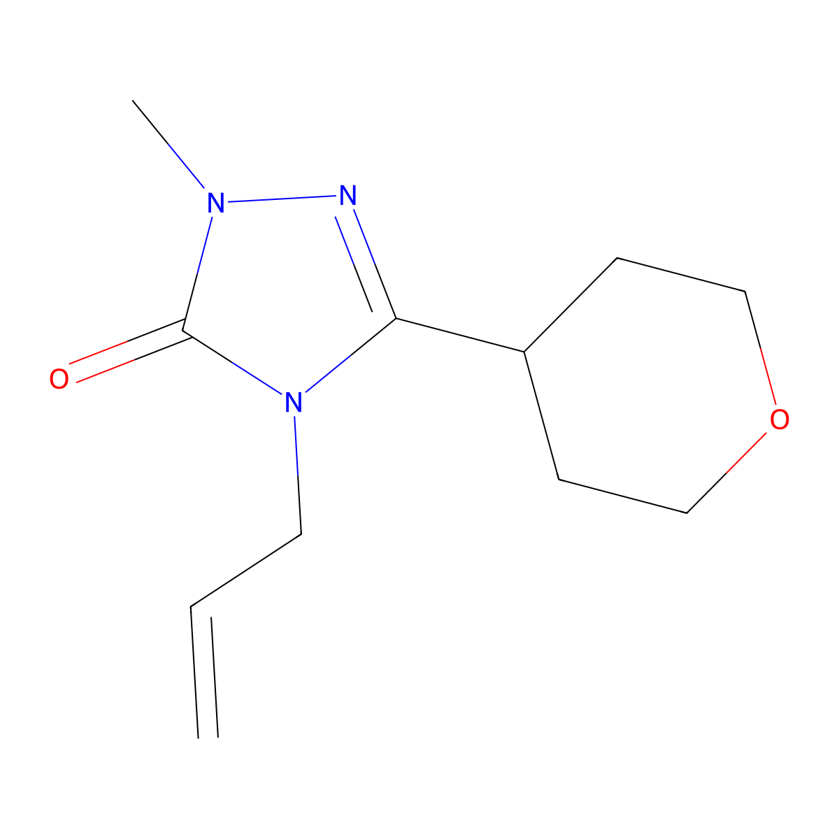 1-methyl-3-(oxan-4-yl)-4-(prop-2-en-1-yl)-4,5-dihydro-1H-1,2,4-triazol-5-one molecular structure, CAS 2200572-87-6