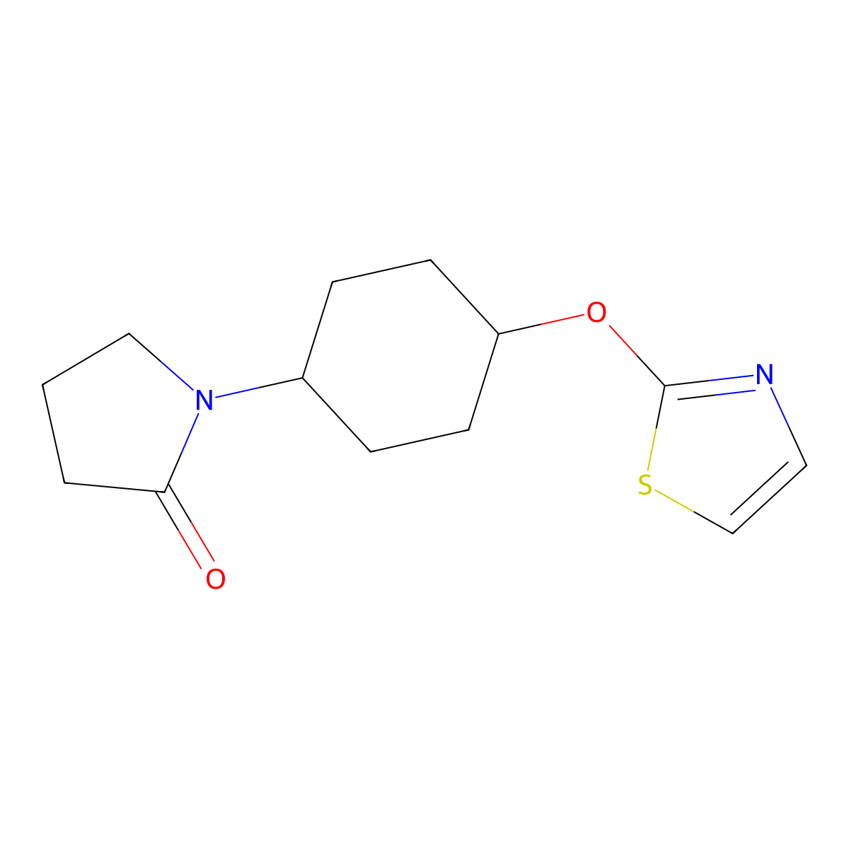 1-[4-(1,3-Thiazol-2-yloxy)cyclohexyl]pyrrolidin-2-one molecular structure, CAS 2200572-90-1