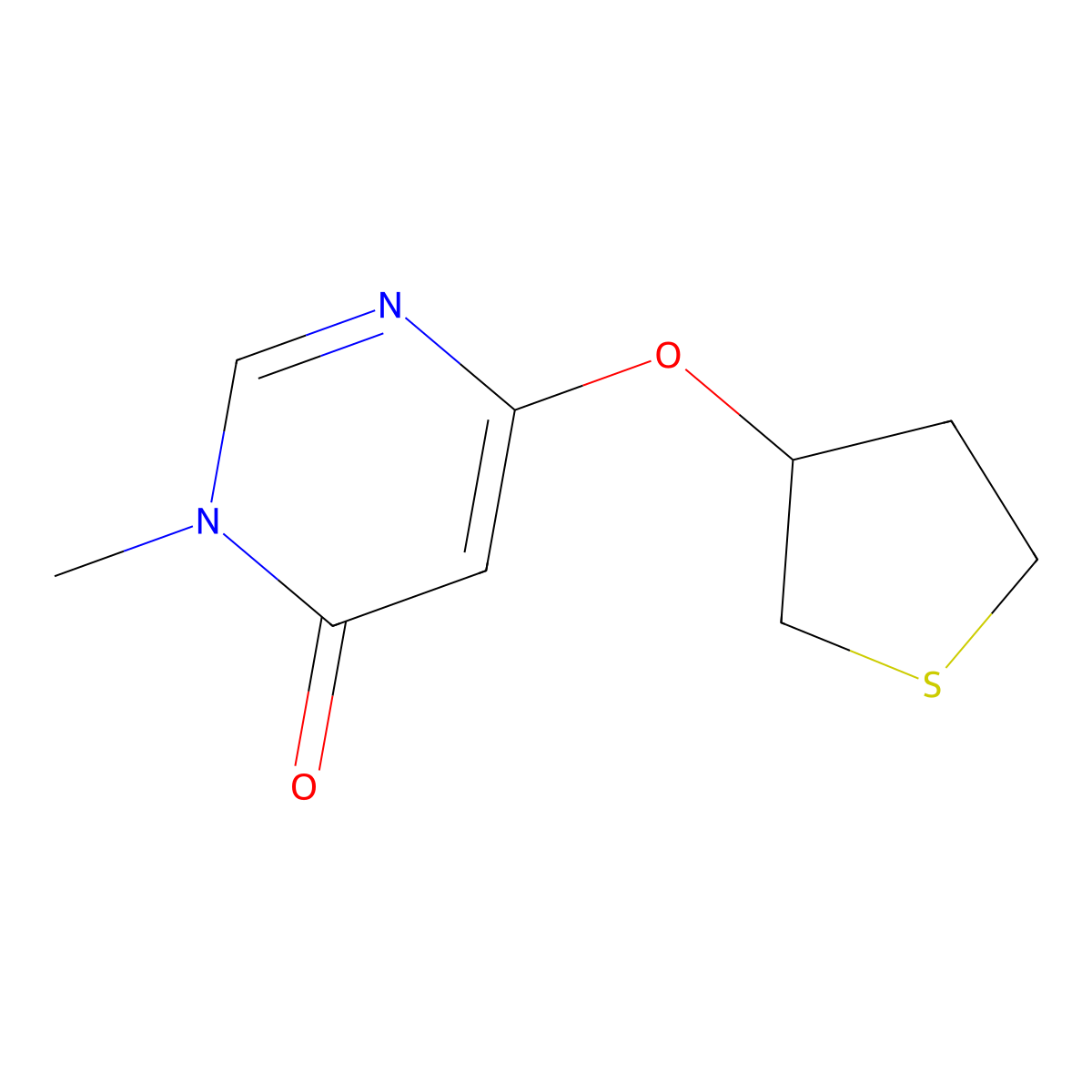 3-Methyl-6-(thiolan-3-yloxy)-3,4-dihydropyrimidin-4-one molecular structure, CAS 2200573-24-4