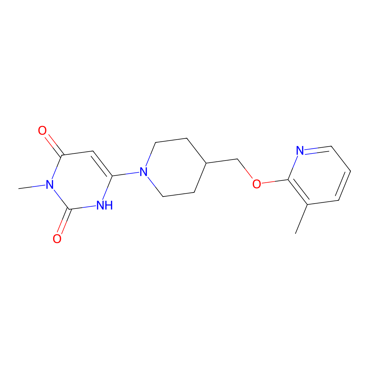 3-Methyl-6-(4-{[(3-methylpyridin-2-yl)oxy]methyl}piperidin-1-yl)-1,2,3,4-tetrahydropyrimidine-2,4-dione molecular structure, CAS 2200573-65-3