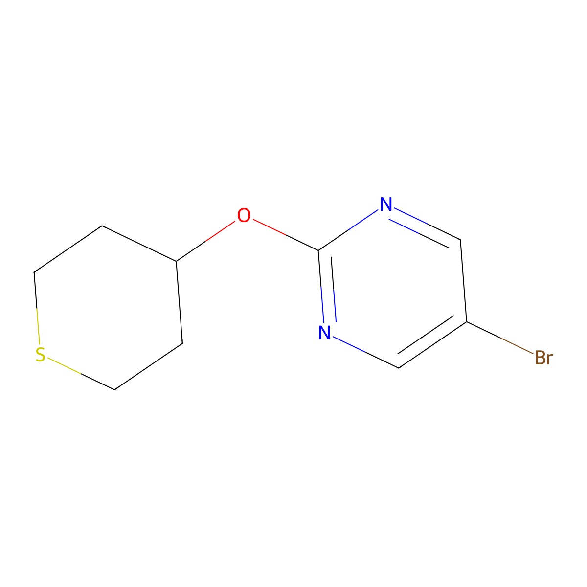 5-Bromo-2-(thian-4-yloxy)pyrimidine molecular structure, CAS 2200574-40-7