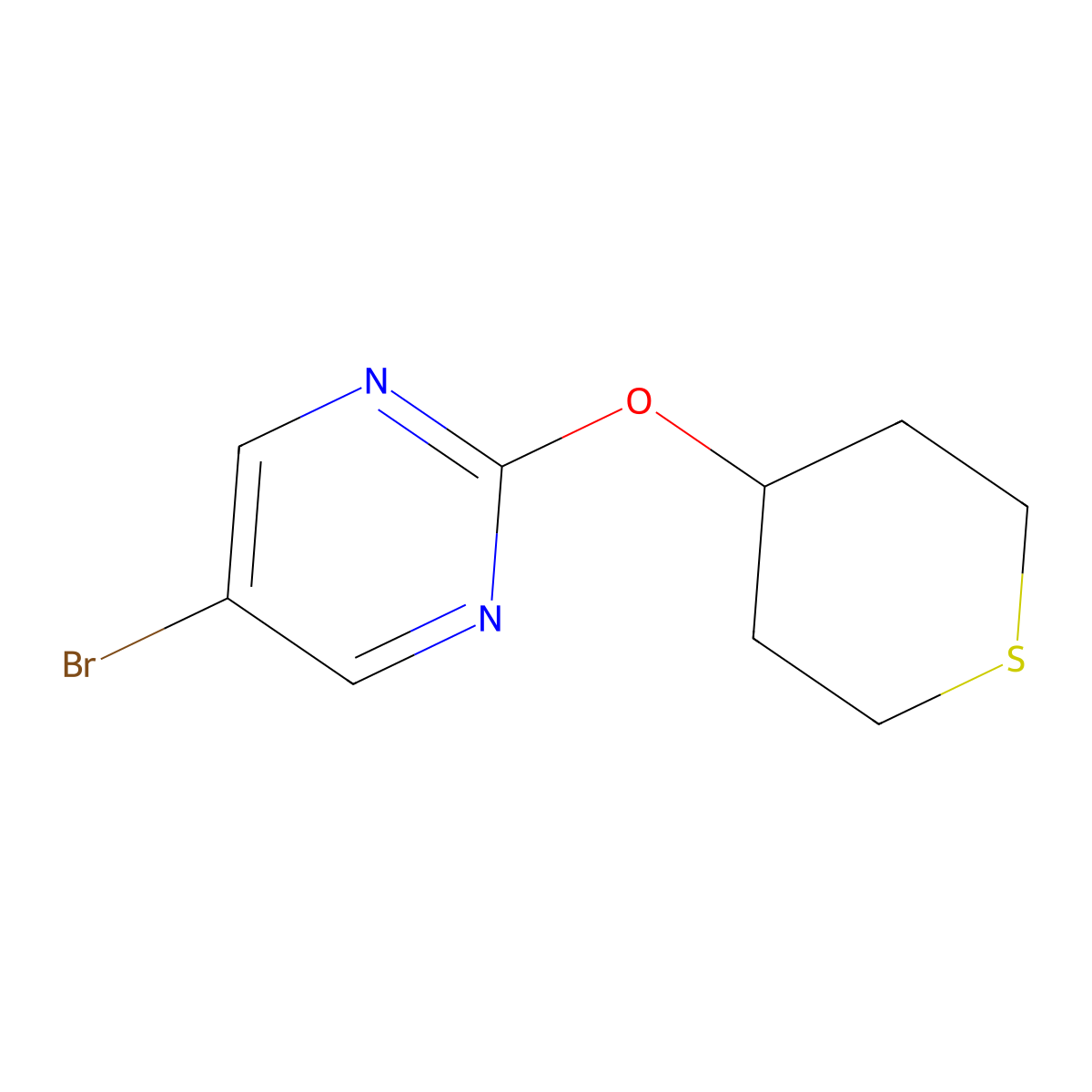 5-Bromo-2-(thian-4-yloxy)pyrimidine molecular structure, CAS 2200574-40-7