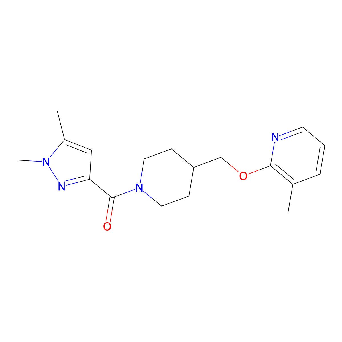 2-{[1-(1,5-dimethyl-1H-pyrazole-3-carbonyl)piperidin-4-yl]methoxy}-3-methylpyridine molecular structure, CAS 2200616-70-0