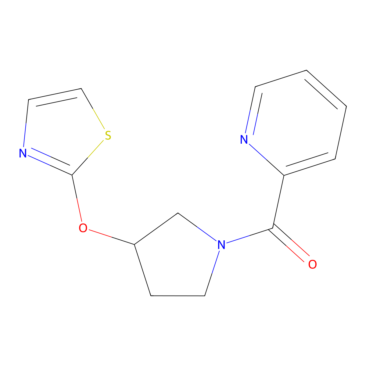 Pyridin-2-yl(3-(thiazol-2-yloxy)pyrrolidin-1-yl)methanone molecular structure, CAS 2200621-73-2