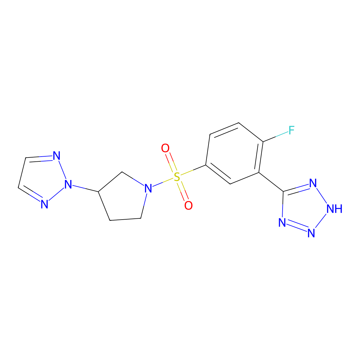5-(5-((3-(2H-1,2,3-triazol-2-yl)pyrrolidin-1-yl)sulfonyl)-2-fluorophenyl)-1H-tetrazole molecular structure, CAS 2200626-12-4
