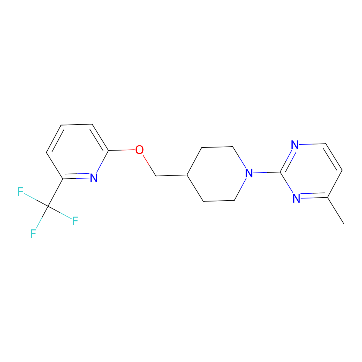 4-Methyl-2-[4-({[6-(trifluoromethyl)pyridin-2-yl]oxy}methyl)piperidin-1-yl]pyrimidine molecular structure, CAS 2200650-58-2