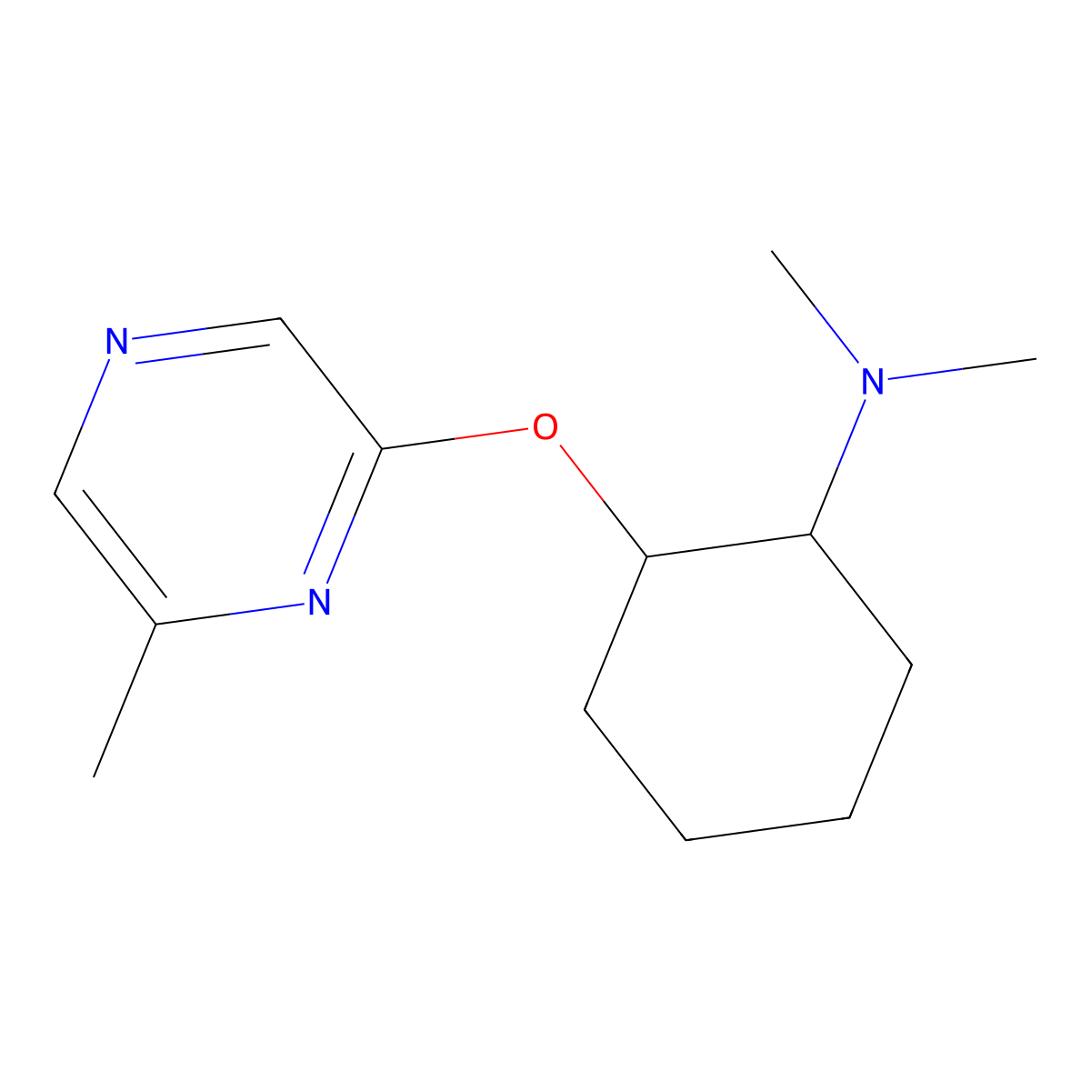 N,N-dimethyl-2-[(6-methylpyrazin-2-yl)oxy]cyclohexan-1-amine molecular structure, CAS 2200689-72-9