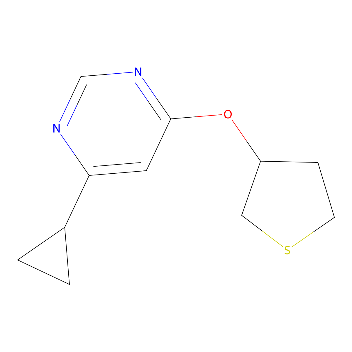 4-Cyclopropyl-6-(thiolan-3-yloxy)pyrimidine molecular structure, CAS 2200691-06-9