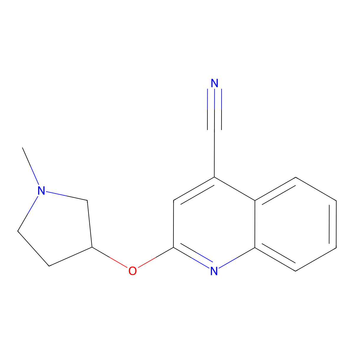 2-[(1-Methylpyrrolidin-3-yl)oxy]quinoline-4-carbonitrile molecular structure, CAS 2200698-13-9
