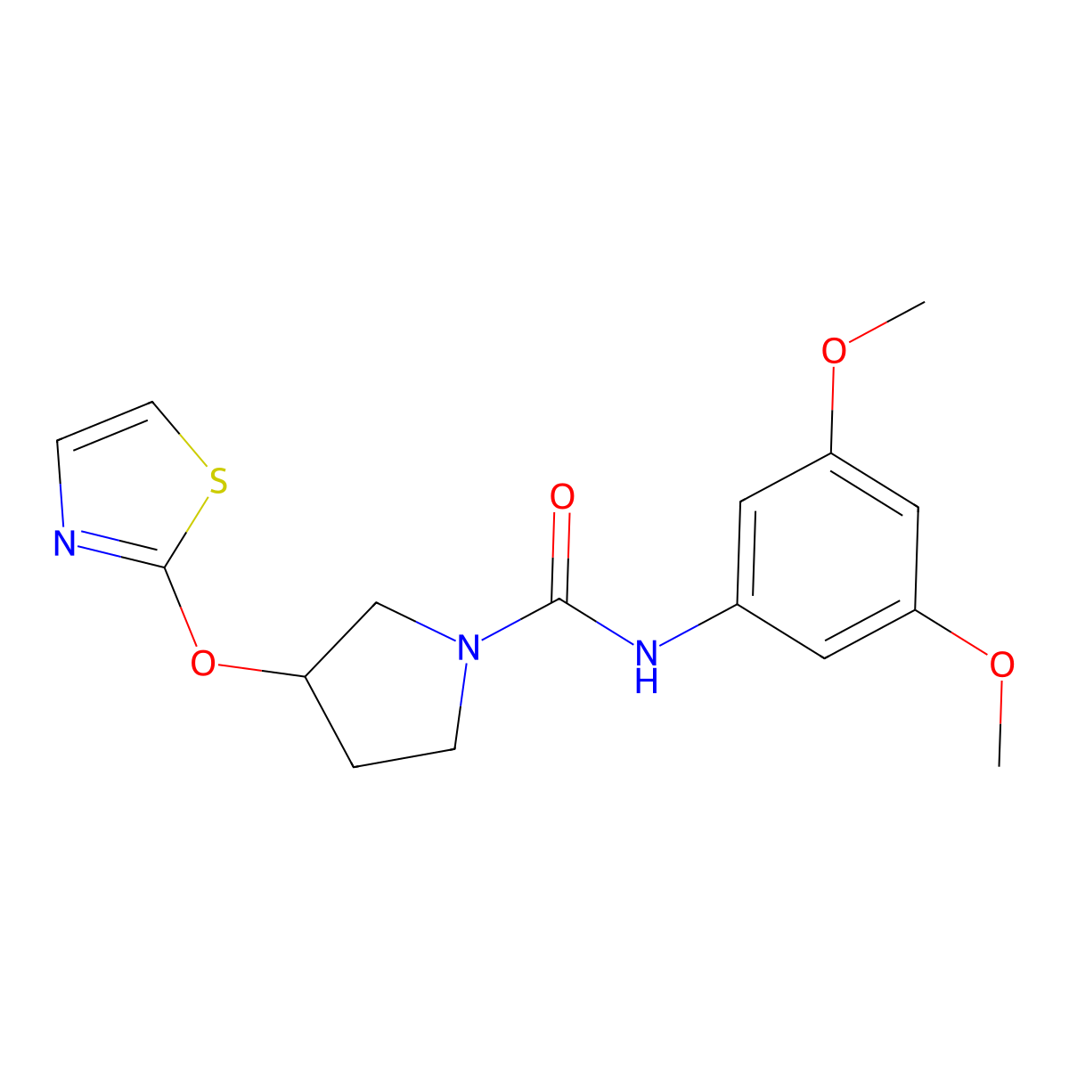 N-(3,5-dimethoxyphenyl)-3-(1,3-thiazol-2-yloxy)pyrrolidine-1-carboxamide molecular structure, CAS 2200701-92-2