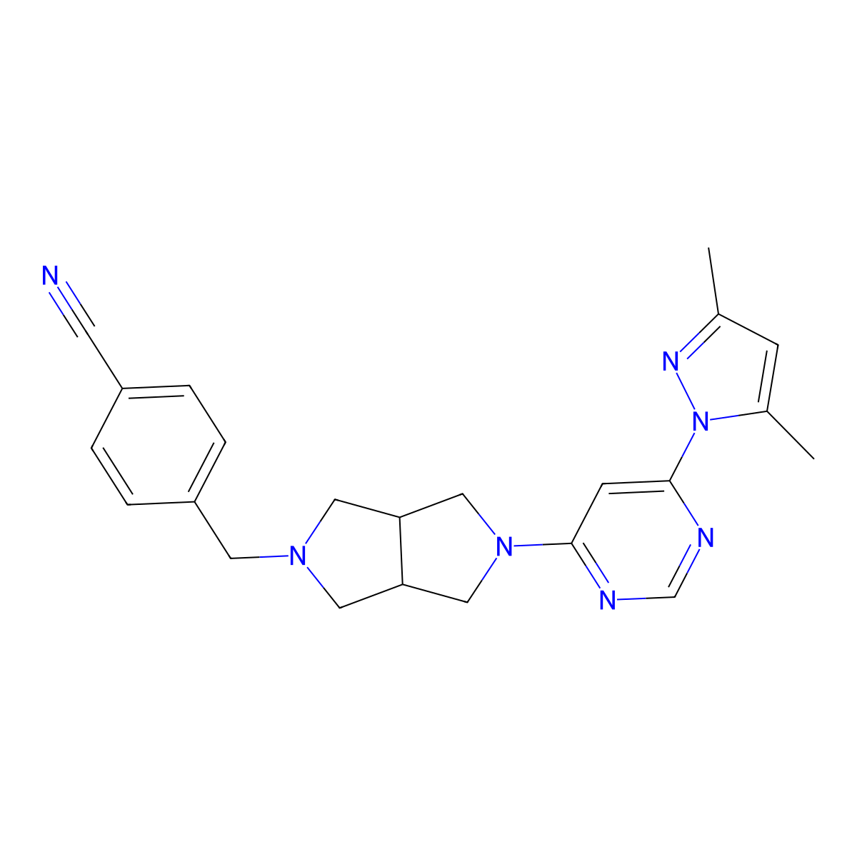 4-({5-[6-(3,5-dimethyl-1H-pyrazol-1-yl)pyrimidin-4-yl]-octahydropyrrolo[3,4-c]pyrrol-2-yl}methyl)benzonitrile molecular structure, CAS 2200702-93-6