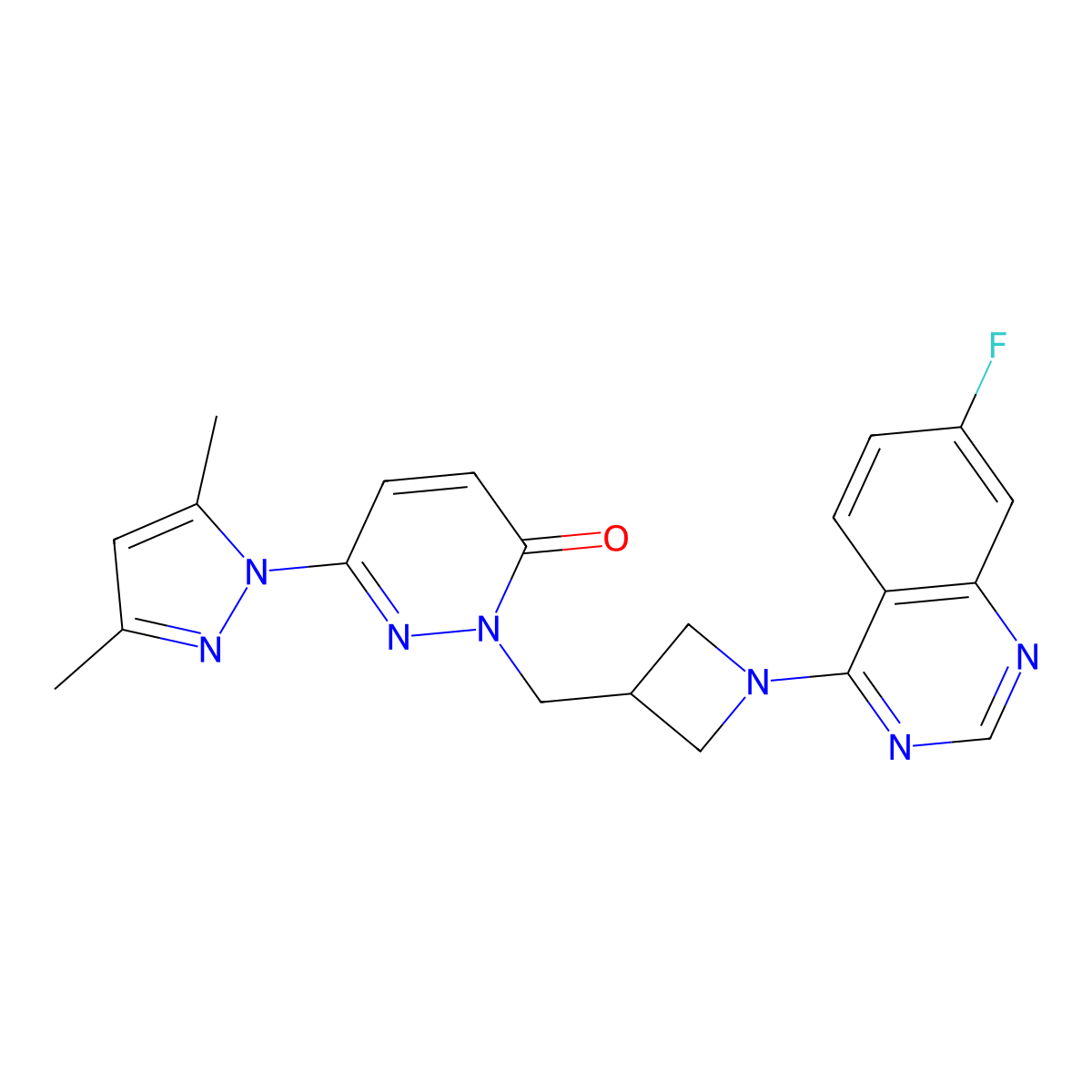 6-(3,5-dimethyl-1H-pyrazol-1-yl)-2-{[1-(7-fluoroquinazolin-4-yl)azetidin-3-yl]methyl}-2,3-dihydropyridazin-3-one molecular structure, CAS 2200703-32-6