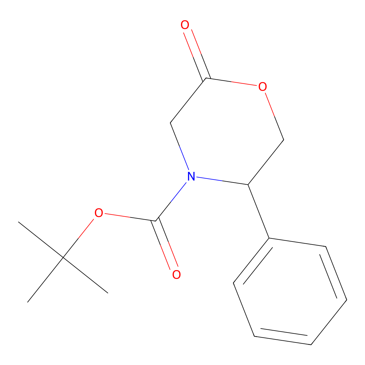 (5S)-N-tert-Butyloxycarbonyl-3,4,5,6-tetrahydro-5-phenyl-4(H)-1,4-oxazin-2-one molecular structure, CAS 220077-24-7