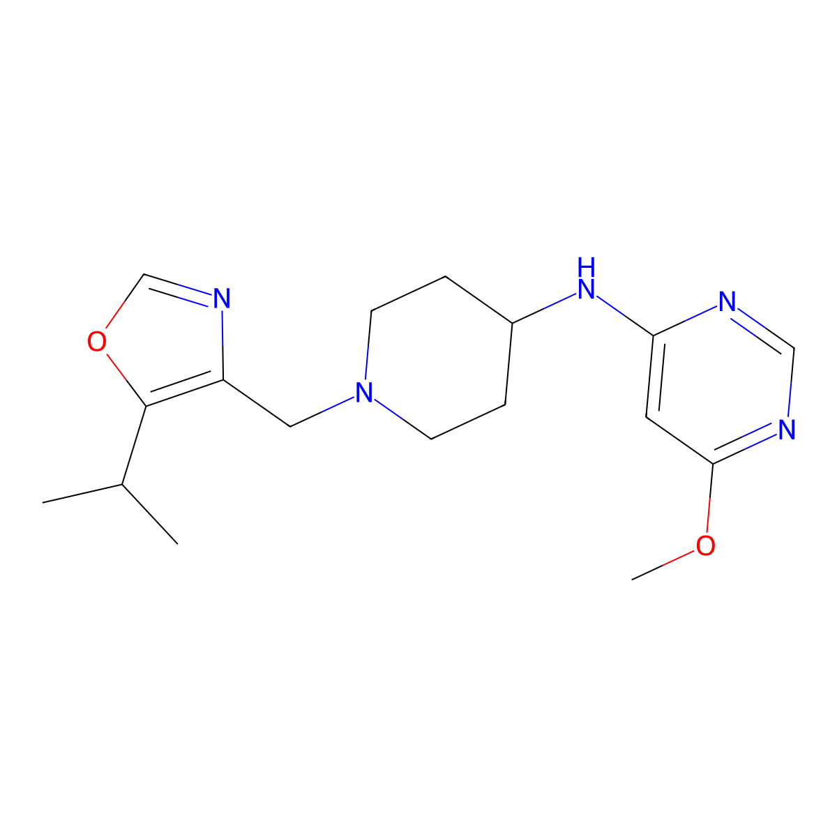 6-methoxy-N-(1-{[5-(propan-2-yl)-1,3-oxazol-4-yl]methyl}piperidin-4-yl)pyrimidin-4-amine molecular structure, CAS 2200776-57-2