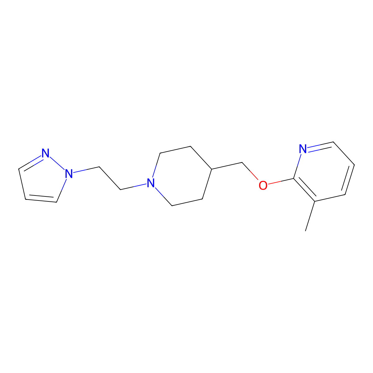 3-methyl-2-({1-[2-(1H-pyrazol-1-yl)ethyl]piperidin-4-yl}methoxy)pyridine molecular structure, CAS 2200778-31-8