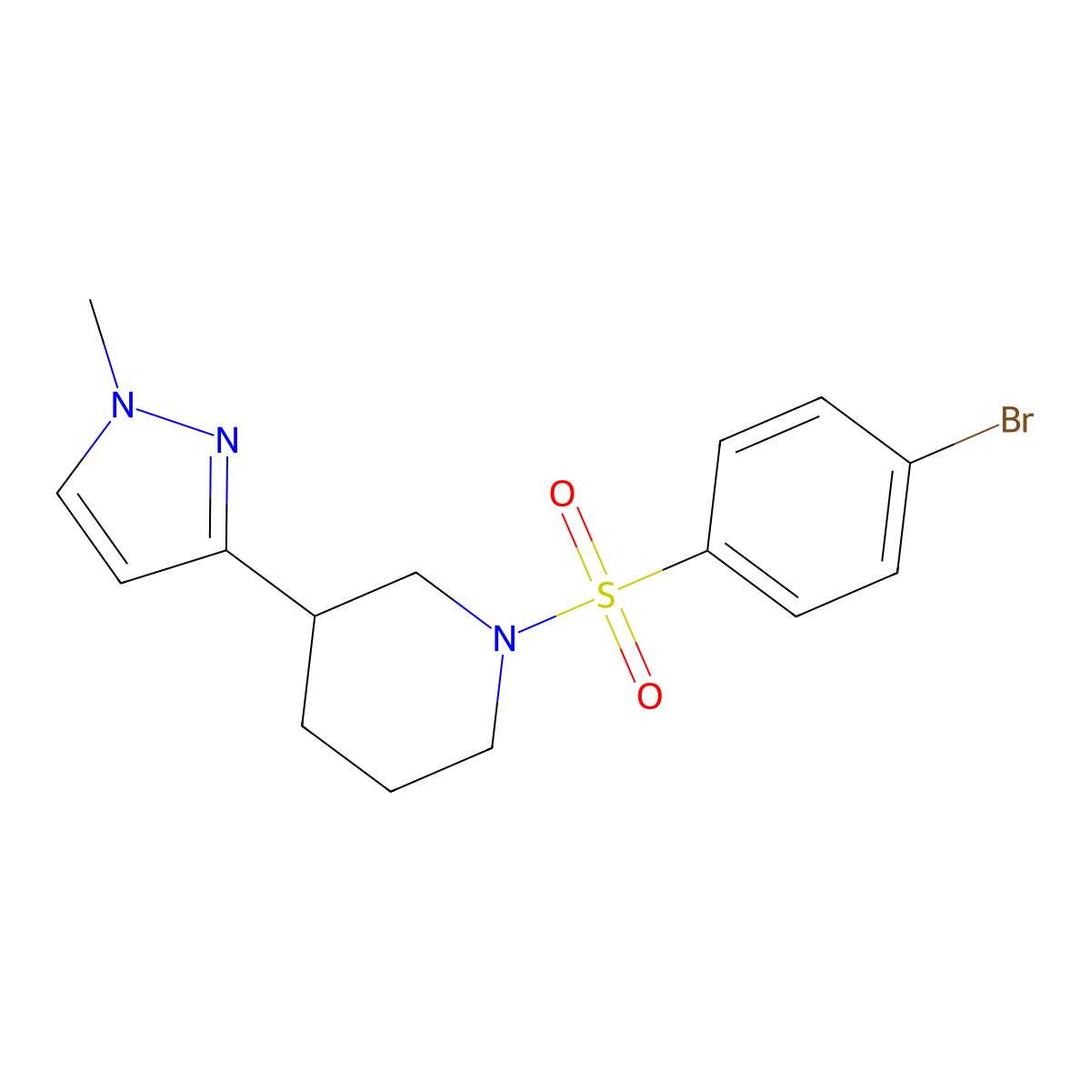 1-((4-bromophenyl)sulfonyl)-3-(1-methyl-1H-pyrazol-3-yl)piperidine molecular structure, CAS 2200780-09-0