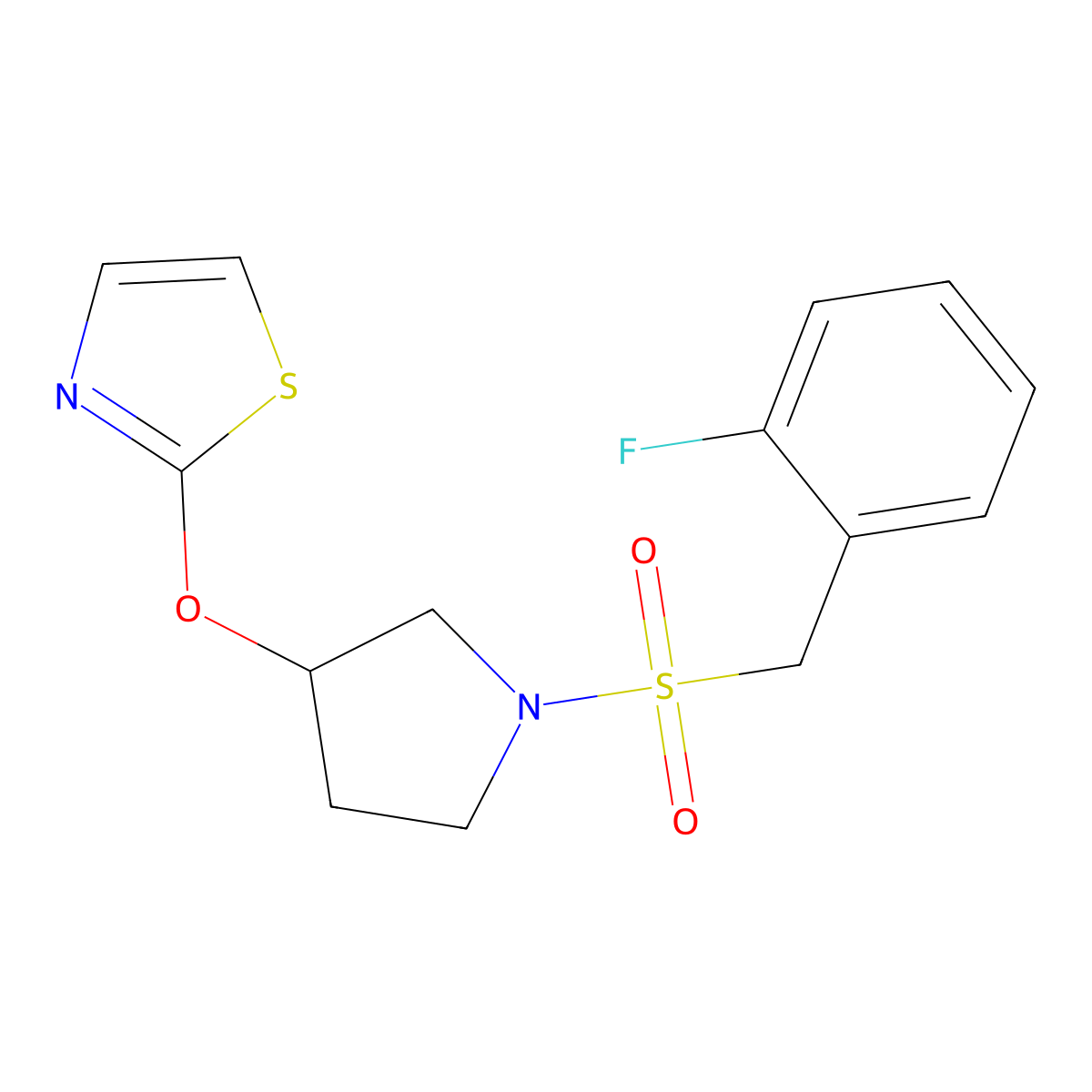 2-((1-((2-Fluorobenzyl)sulfonyl)pyrrolidin-3-yl)oxy)thiazole molecular structure, CAS 2200782-24-5