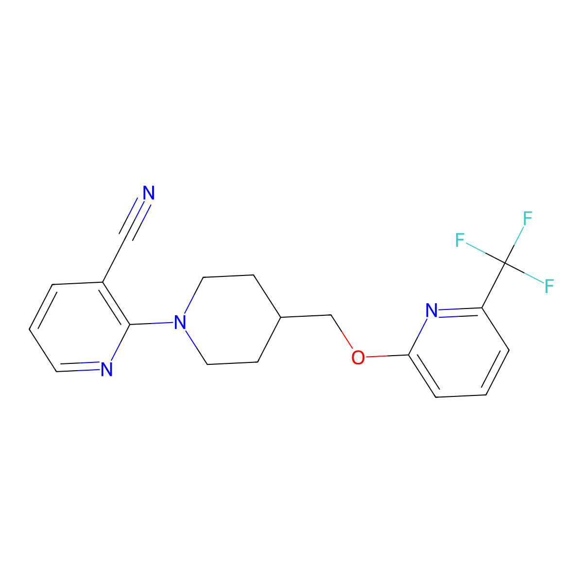 2-[4-({[6-(Trifluoromethyl)pyridin-2-yl]oxy}methyl)piperidin-1-yl]pyridine-3-carbonitrile molecular structure, CAS 2200785-45-9