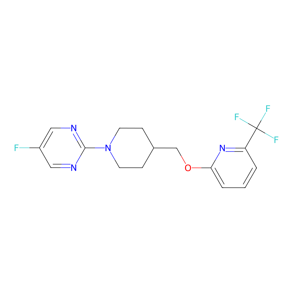 5-Fluoro-2-[4-({[6-(trifluoromethyl)pyridin-2-yl]oxy}methyl)piperidin-1-yl]pyrimidine molecular structure, CAS 2200785-64-2