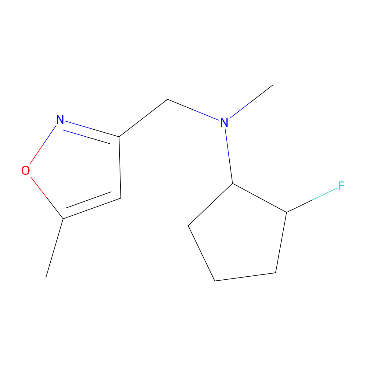 2-fluoro-N-methyl-N-[(5-methyl-1,2-oxazol-3-yl)methyl]cyclopentan-1-amine molecular structure, CAS 2200806-43-3