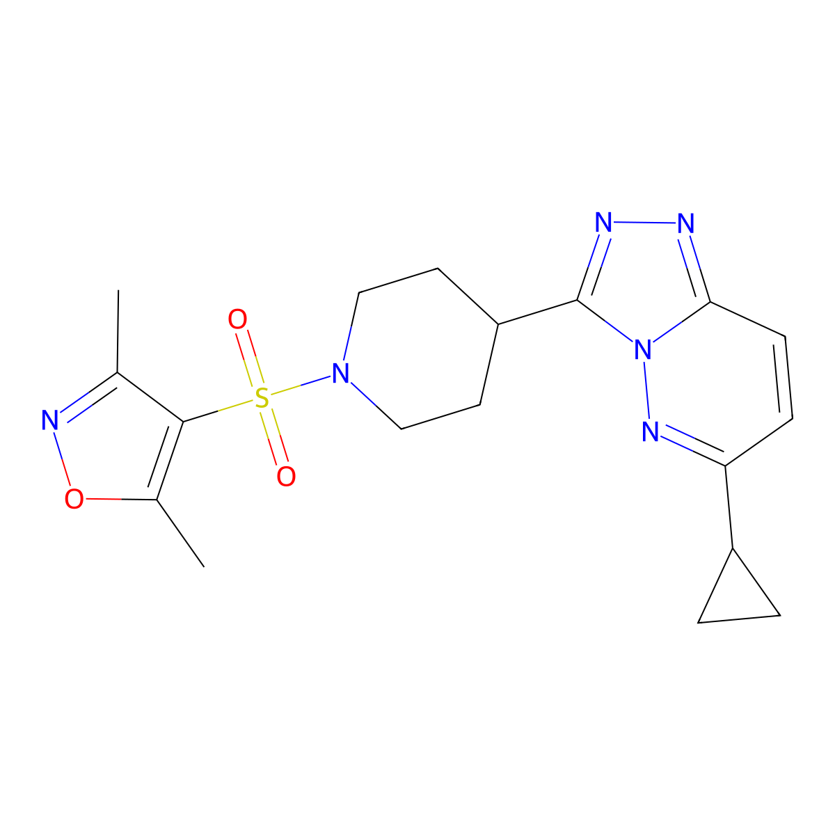 4-{6-Cyclopropyl-[1,2,4]triazolo[4,3-b]pyridazin-3-yl}-1-[(3,5-dimethyl-1,2-oxazol-4-yl)sulfonyl]piperidine molecular structure, CAS 2200858-60-0