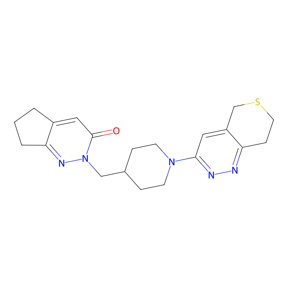 2-[(1-{5H,7H,8H-thiopyrano[4,3-c]pyridazin-3-yl}piperidin-4-yl)methyl]-2H,3H,5H,6H,7H-cyclopenta[c]pyridazin-3-one molecular structure, CAS 2200860-85-9