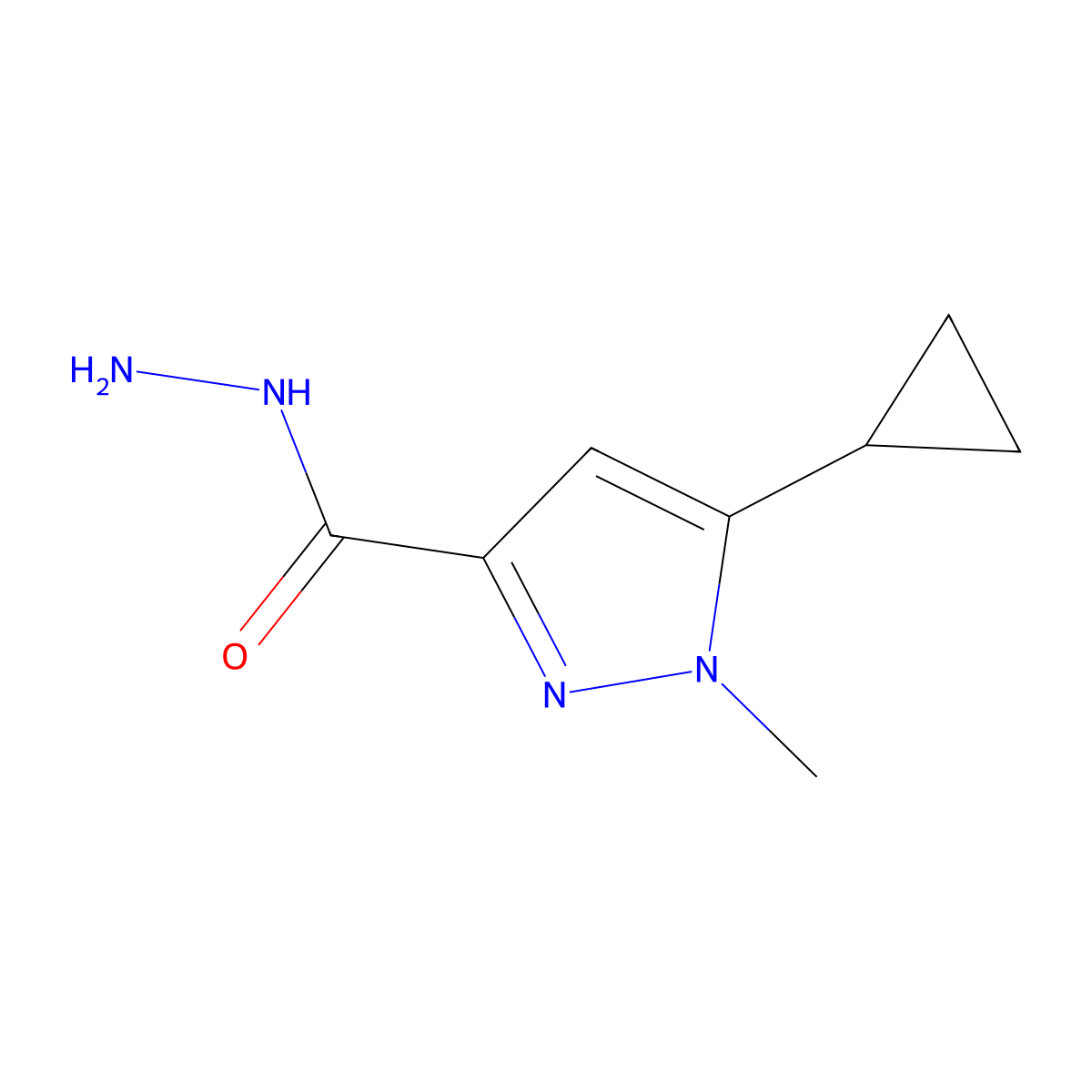 5-Cyclopropyl-1-methyl-1h-pyrazole-3-carbohydrazide molecular structure, CAS 2200876-67-9