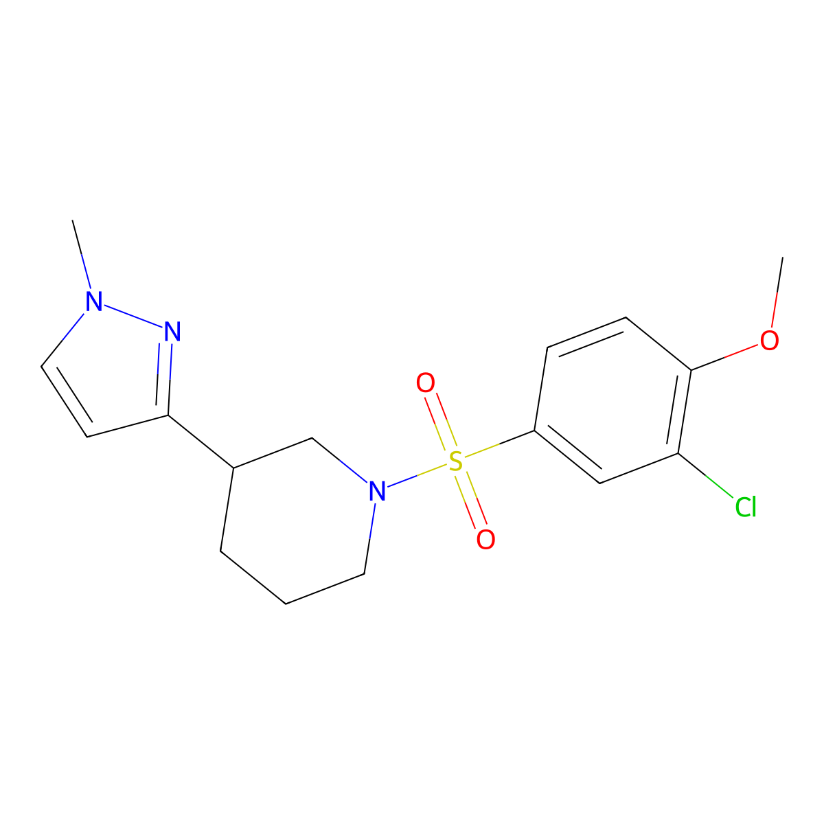 1-((3-chloro-4-methoxyphenyl)sulfonyl)-3-(1-methyl-1H-pyrazol-3-yl)piperidine molecular structure, CAS 2200878-65-3