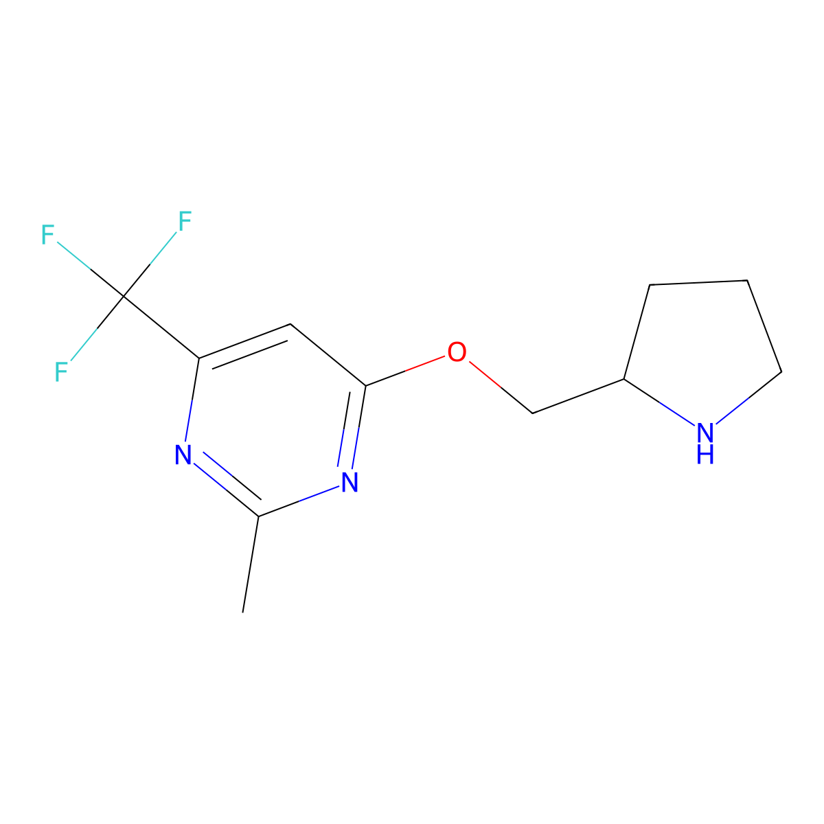 2-Methyl-4-[(pyrrolidin-2-yl)methoxy]-6-(trifluoromethyl)pyrimidine molecular structure, CAS 2200883-16-3