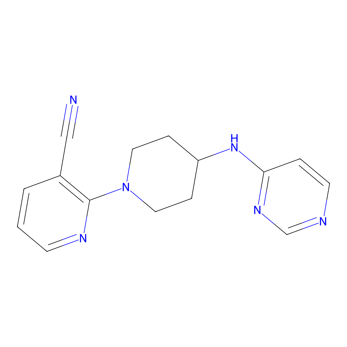 2-{4-[(Pyrimidin-4-yl)amino]piperidin-1-yl}pyridine-3-carbonitrile molecular structure, CAS 2200923-26-6
