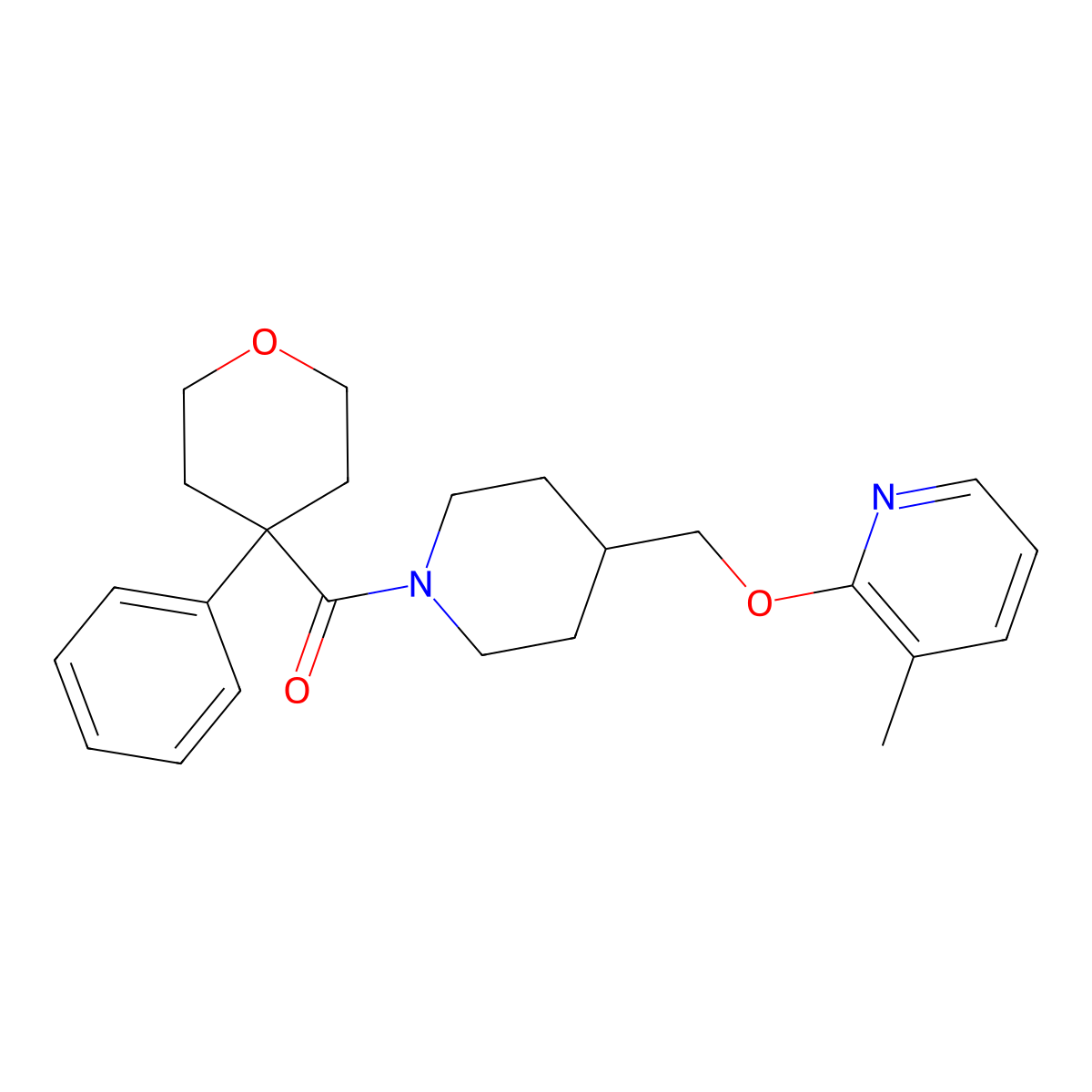 3-Methyl-2-{[1-(4-phenyloxane-4-carbonyl)piperidin-4-yl]methoxy}pyridine molecular structure, CAS 2200931-65-1