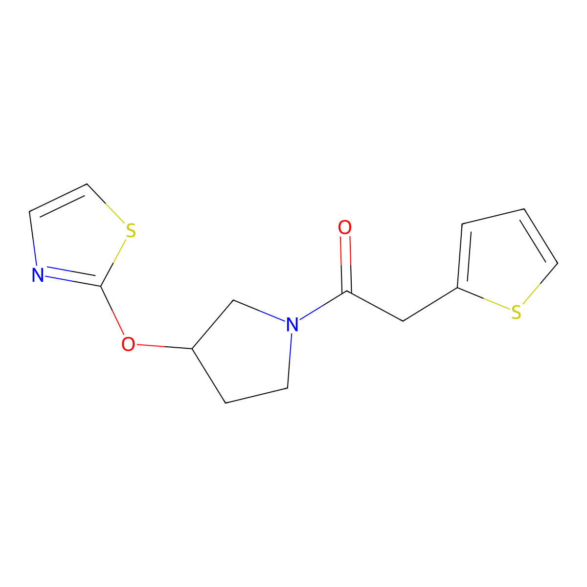 1-(3-(Thiazol-2-yloxy)pyrrolidin-1-yl)-2-(thiophen-2-yl)ethanone molecular structure, CAS 2200959-48-2