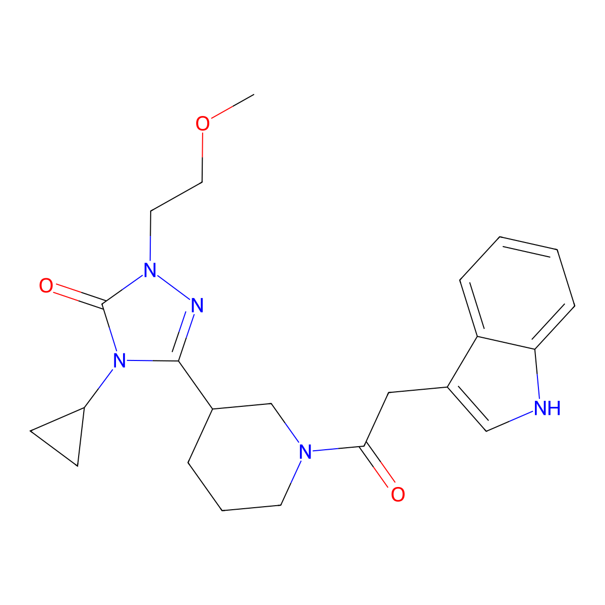 3-(1-(2-(1H-indol-3-yl)acetyl)piperidin-3-yl)-4-cyclopropyl-1-(2-methoxyethyl)-1H-1,2,4-triazol-5(4H)-one molecular structure, CAS 2200960-41-2