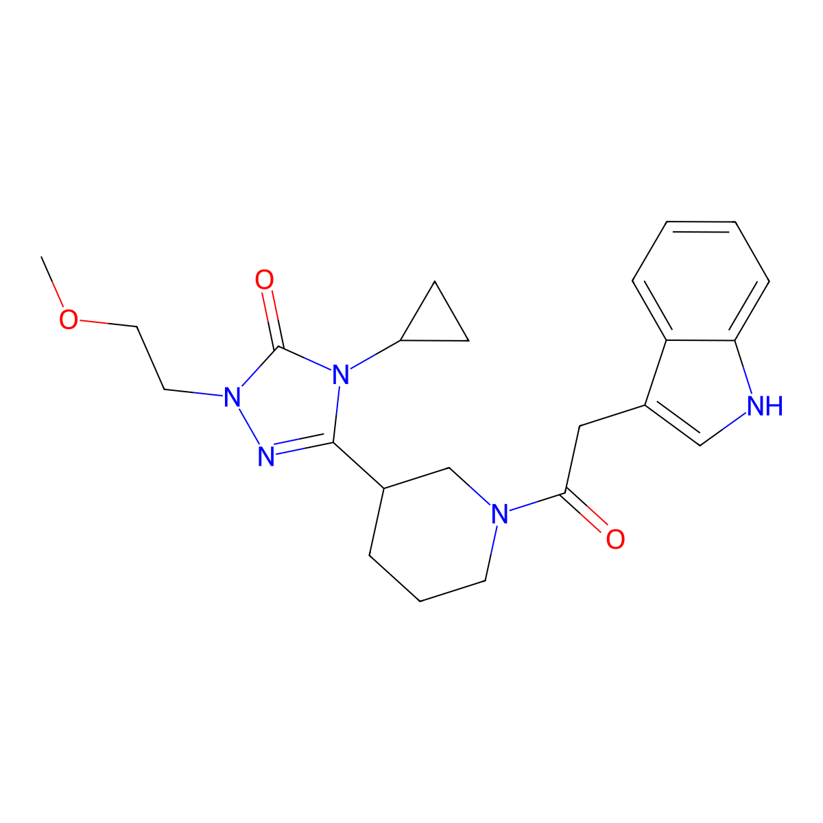 3-(1-(2-(1H-indol-3-yl)acetyl)piperidin-3-yl)-4-cyclopropyl-1-(2-methoxyethyl)-1H-1,2,4-triazol-5(4H)-one molecular structure, CAS 2200960-41-2