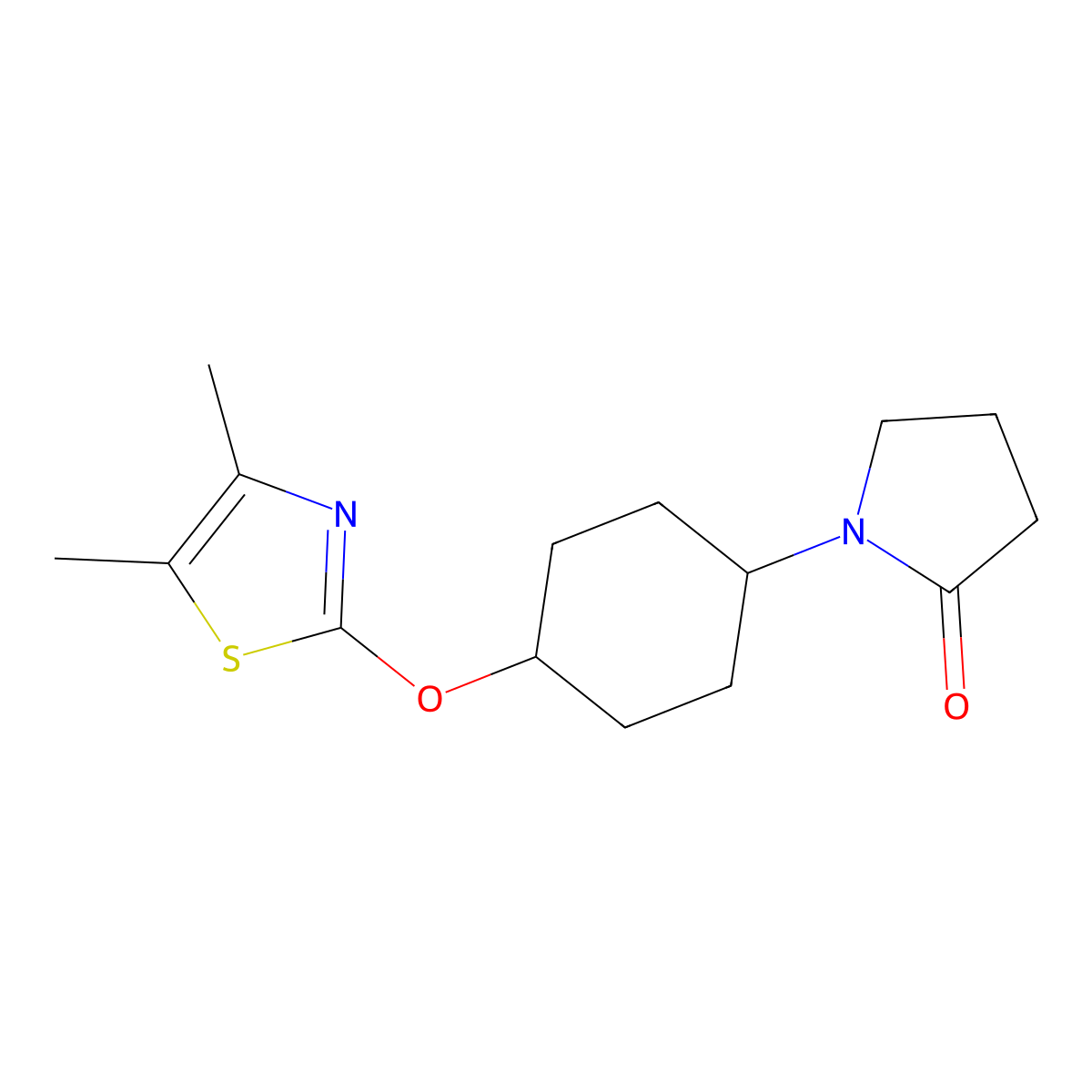 1-{4-[(4,5-Dimethyl-1,3-thiazol-2-yl)oxy]cyclohexyl}pyrrolidin-2-one molecular structure, CAS 2200965-63-3