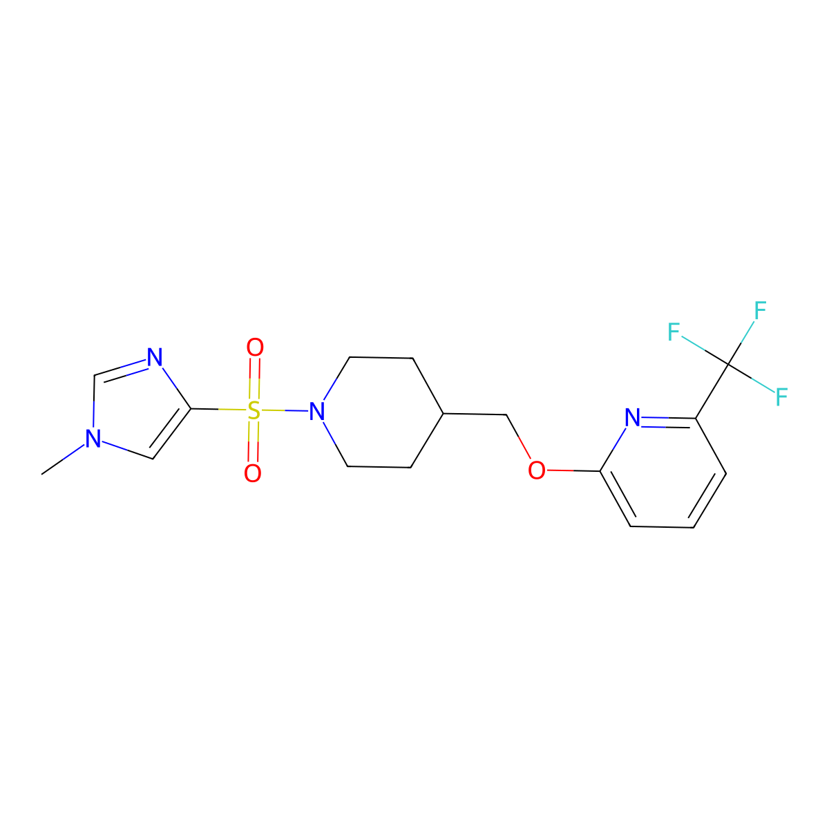2-({1-[(1-methyl-1H-imidazol-4-yl)sulfonyl]piperidin-4-yl}methoxy)-6-(trifluoromethyl)pyridine molecular structure, CAS 2201015-47-4