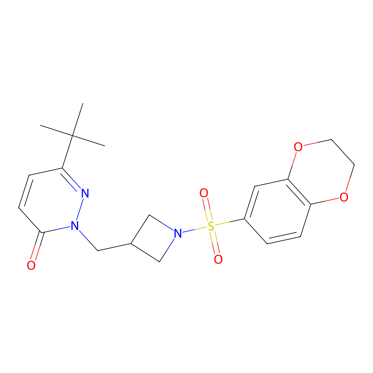 6-Tert-butyl-2-{[1-(2,3-dihydro-1,4-benzodioxine-6-sulfonyl)azetidin-3-yl]methyl}-2,3-dihydropyridazin-3-one molecular structure, CAS 2201015-65-6