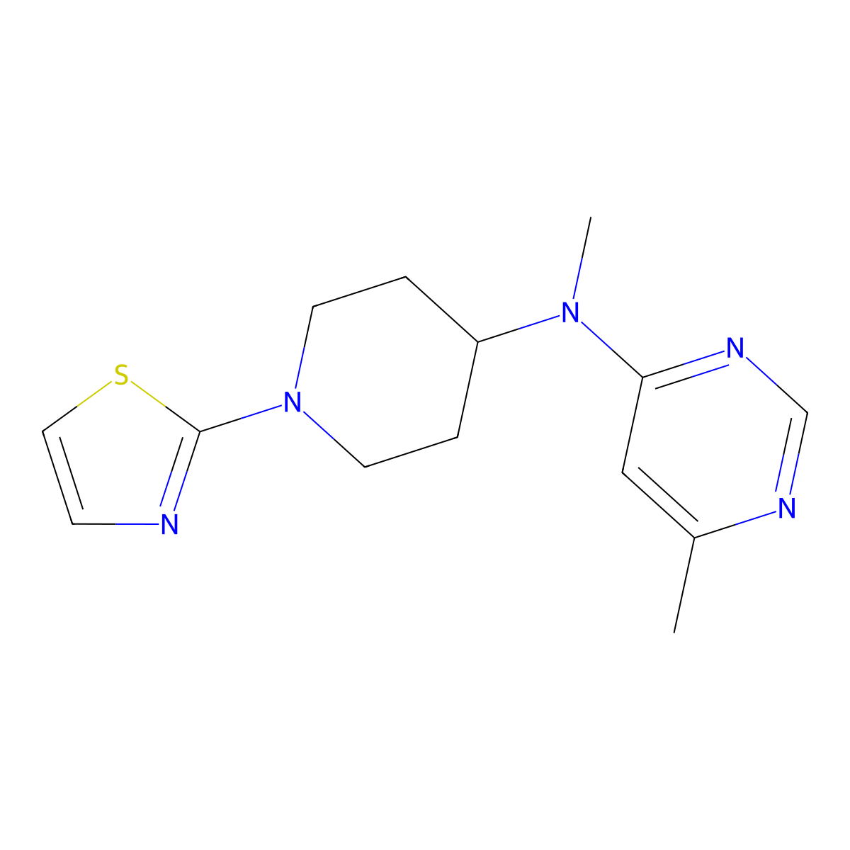 N,6-dimethyl-N-[1-(1,3-thiazol-2-yl)piperidin-4-yl]pyrimidin-4-amine molecular structure, CAS 2201055-19-6