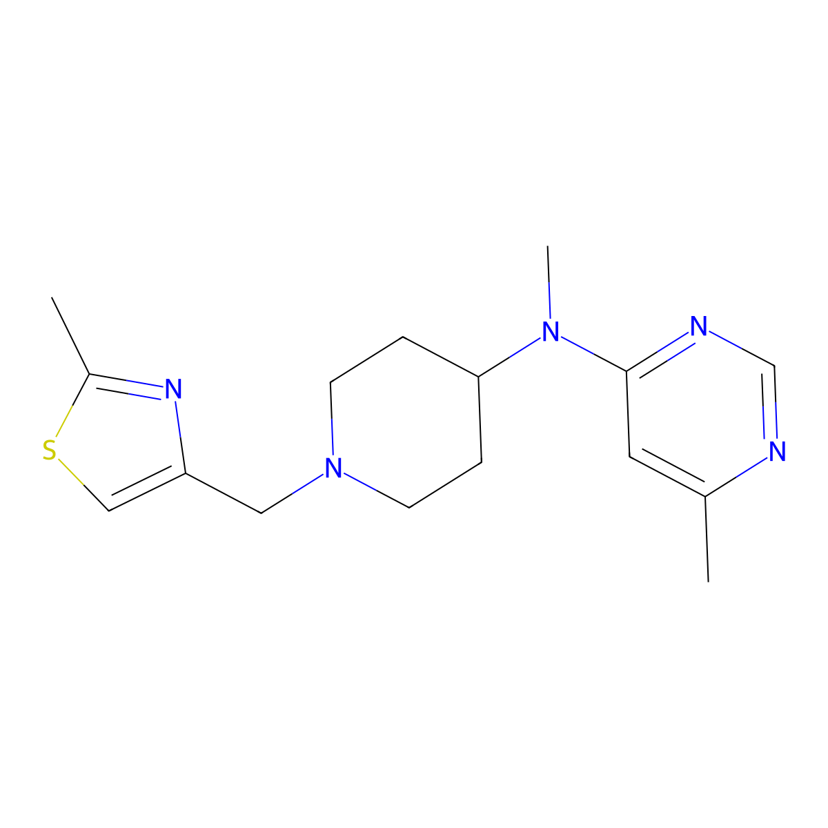 N,6-dimethyl-N-{1-[(2-methyl-1,3-thiazol-4-yl)methyl]piperidin-4-yl}pyrimidin-4-amine molecular structure, CAS 2201063-51-4